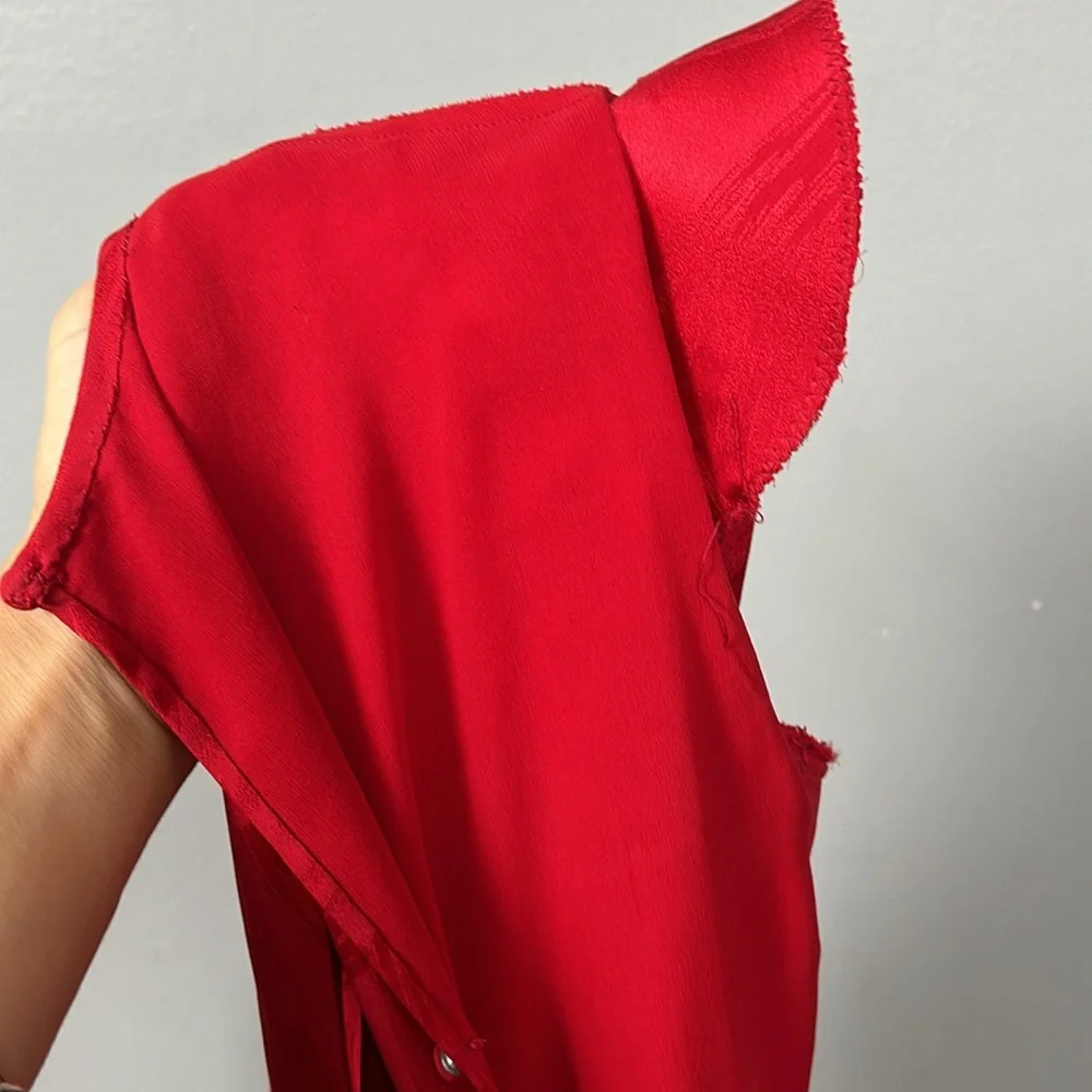 Vintage Women’s Silk Red Shift Dress Faux Feather Hem Necktie Slip on size S - Picture 16 of 17